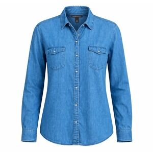Bit & Bridle Blue pearl Snap Western Shirt Womens 3X Long Sleeve Cotton plus